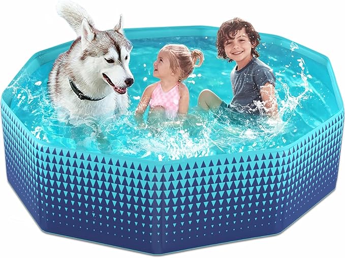 Jasonwell Foldable Dog Kiddie Pool - Hard Plastic Kids Paddling Pool Toddler Baby Swimming Pools for Backyard Collapsible Whelping Box Pet Doggie Cats Wading Pools Bathtub for Puppy Large Dogs 63In