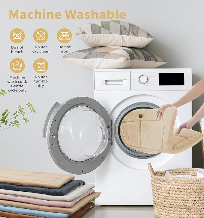 MADE 4 PETS Dog Crate Pad Bed for Medium Large Dogs, Washable & Reversible, Anti-Slip Kennel Mat for Cozy Sleeping, Soft Fluffy Dog Bed for Indoor & Outdoor Use, 35"x23", Beige