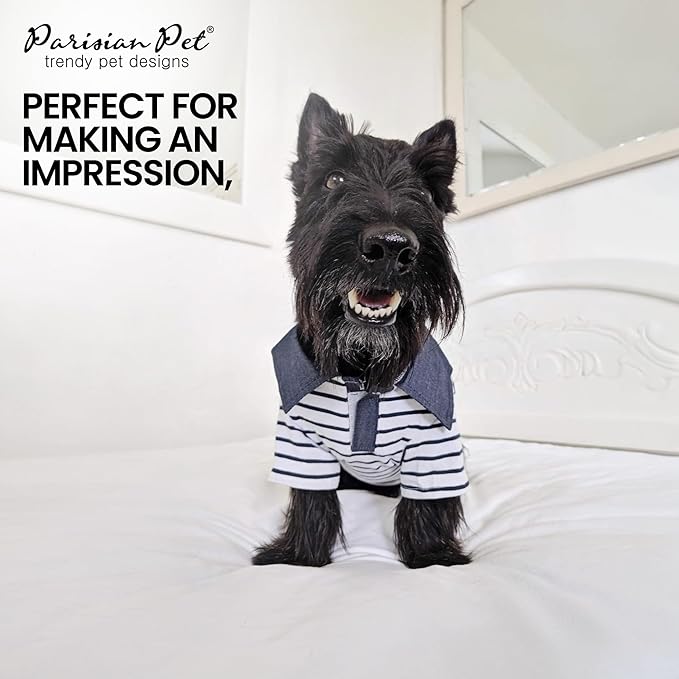 Parisian Pet Preppy Boy Polo Dog Shirt – Puppy Outfits – 100% Cotton Doggie Clothes – Cute Machine Washable Puppy Apparel - Dog Shirts for Small Dogs XS