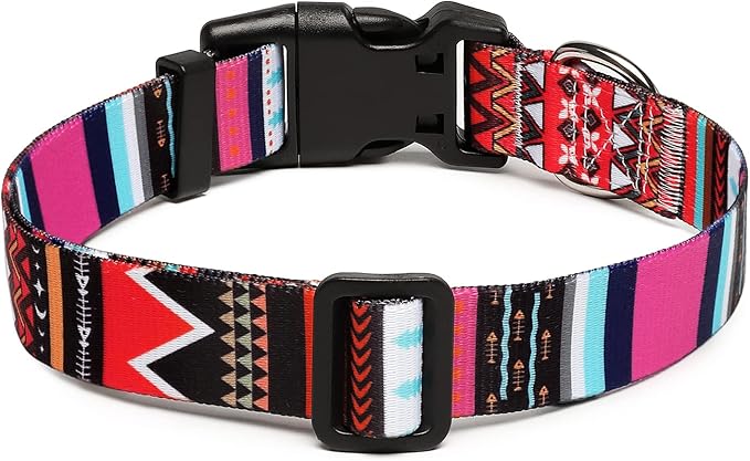 Mercano Adjustable Dog Collar - Special Design Patterns, Soft Nylon Comfortable Durable Pet Collar for Small Medium Large Dogs (L, Tribal Pink)