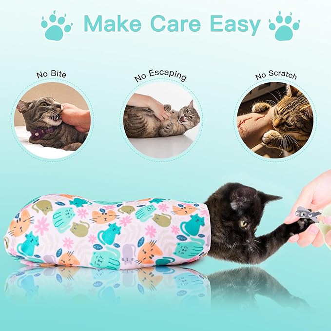 27.6" Cat Grooming Wrap, Cat Wrap for Cutting Nails, Self-Adherent Fabric Wrap for Cats, Cat Burrito Wrap Anti-Scratch, Anti-Escape, Multifunctional Swaddle Wrap Pet Tool (Orange Kitten, X Large)