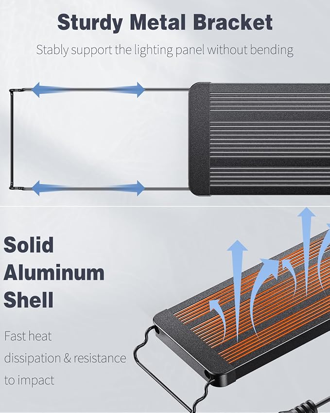 Pawfly 42W 24/7 Aquarium LED Light for 48" to 54" Tanks Extendable Fish Tank Light with Full Spectrum White Blue Red Green Lights with D/N Mode Single Color Effects Timer and Adjustable Brightness