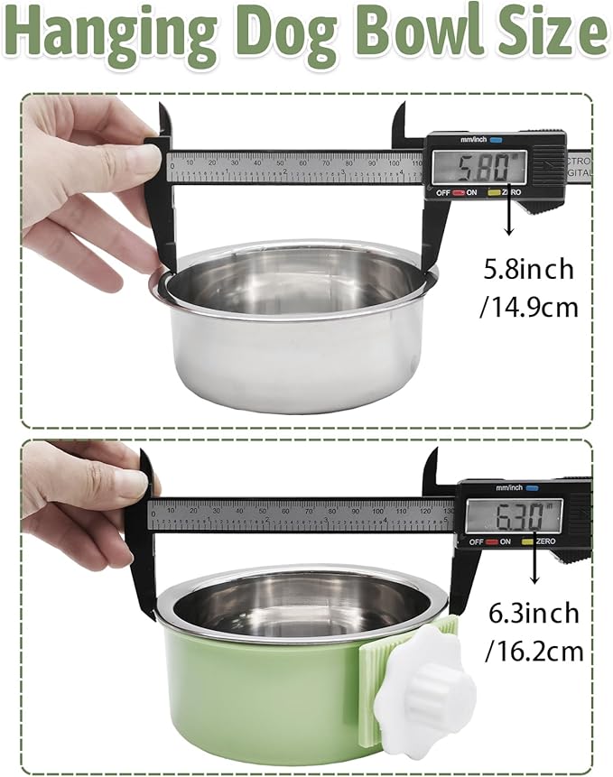 kathson Crate Dog Bowl, Removable Stainless Steel Hanging Pet Cage Bowl Food & Water Feeder Coop Cup for Cat, Puppy, Birds, Rats, Guinea Pigs 3pcs Large(Blue,Green,Pink)