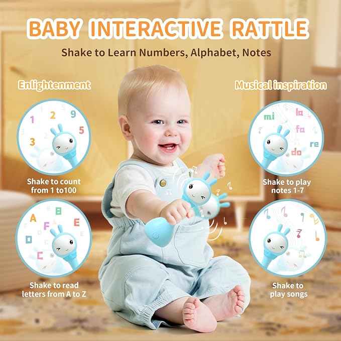 alilo Yoyo Talking Bunny Baby Singing Musical Rattle, Mimicking Toys Repeats What You Say, Preloaded 90+ Audio Content, ABC/Number/Notes Learning Toys for Toddlers Infant Newborn Boy Girl Gifts