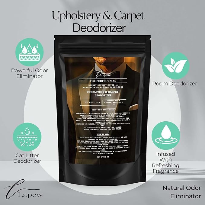 The Perfect Man Carpet Freshener Powder: Powerful Odor Eliminator for Home, Upholstery Deodorizer, Carpet Deodorizer, Pet Urine, Cat Litter Box - The Perfect Man Fragrance.
