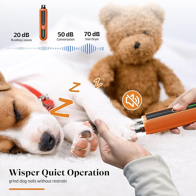 YABIFE 4-Lights Dog Nail Grinder, Easy Quick Locate Dog Nail Trimmers, for Puppy Paw Toenails or Pets from Small, Medium to Large, with Travel Lock, Whisper Quiet, Heavy Duty 3 Speeds