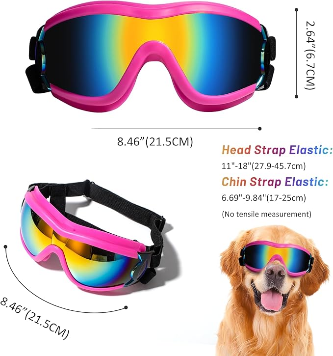 NVTED Dog Sunglasses Goggles, UV Wind Dust Fog Protection Pet Glasses Eye Wear Protection with Adjustable Strap for Medium or Large Dog (Pink)