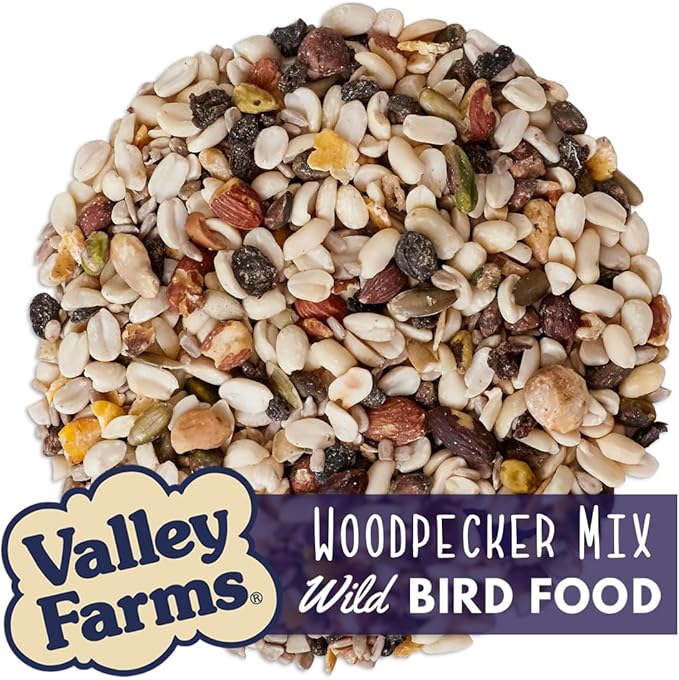 Valley Farms Woodpecker Mix (15 LB) Wild Bird Food for Outdoor Feeders, No Mess Bird Seed, W/Peanuts and Sunflower Hearts for Birds, Woodpecker Food, Attract All Bird Species
