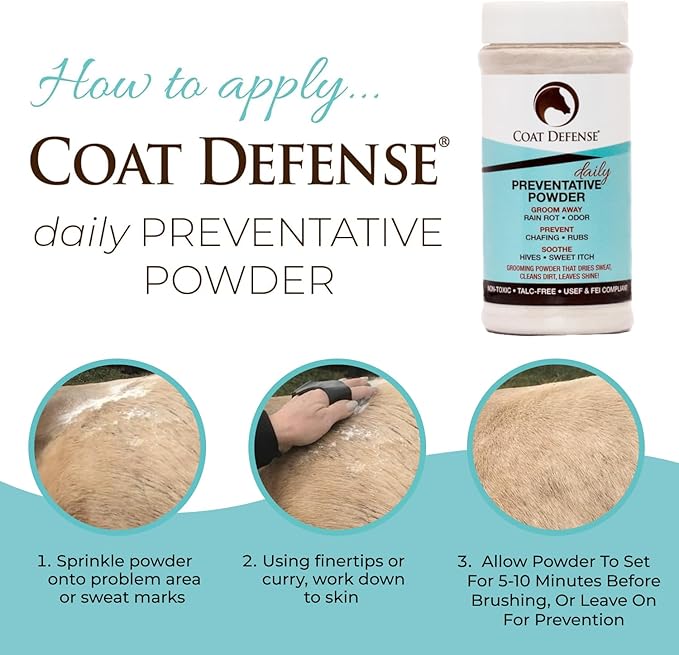 COAT DEFENSE Daily Grooming Powder for Horses | Dry Shampoo with Natural Ingredients | 64 oz Formula for Fresh, Healthy-Looking Coat