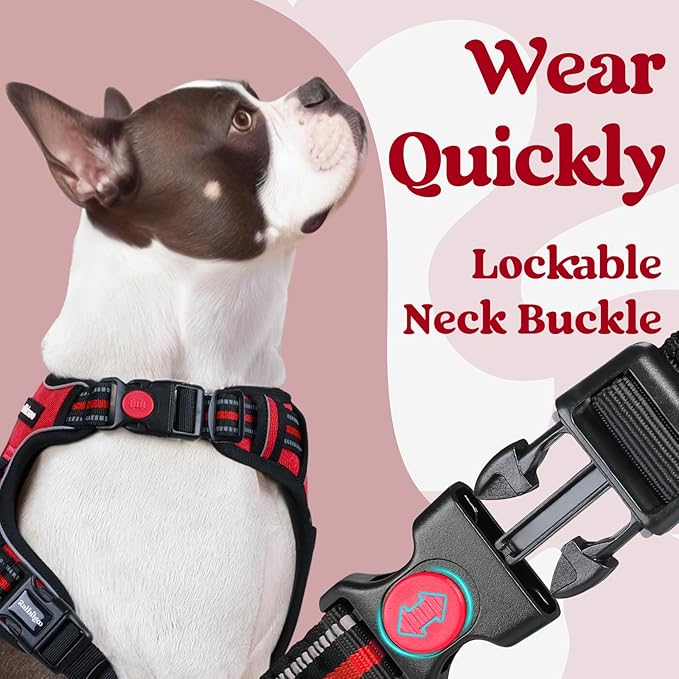 rabbitgoo Dog Harness for Large, No Pull Pet Harness with 3 Buckles, Adjustable Soft Padded Vest with Control Handle, Walking Reflective Pet Vest for Extra Large Dogs, Red, XL