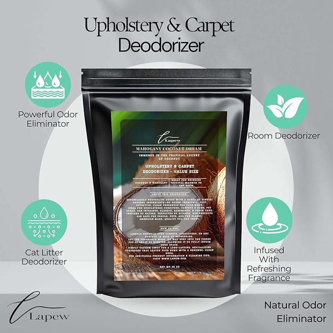 Mahogany Coconut Dream Carpet Freshener Powder Refill 36 oz | Powerful Odor Eliminator for Home | Upholstery Deodorizer | Carpet Deodorizer | Pet Urine | Cat Litter Box