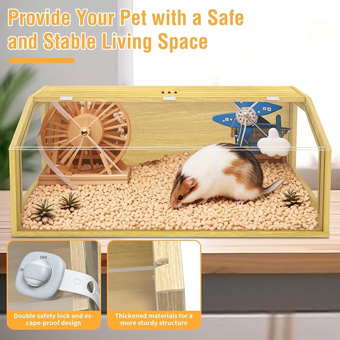 Large Hamster Cage, Chewproof Large Hamster Habitats, Wooden Guinea Pig Cages, Openable Top Roof, Lockable Gerbil Cage, Small Animal Cage for Dwarf, Syrian, 48" L x 20" W x 20" H