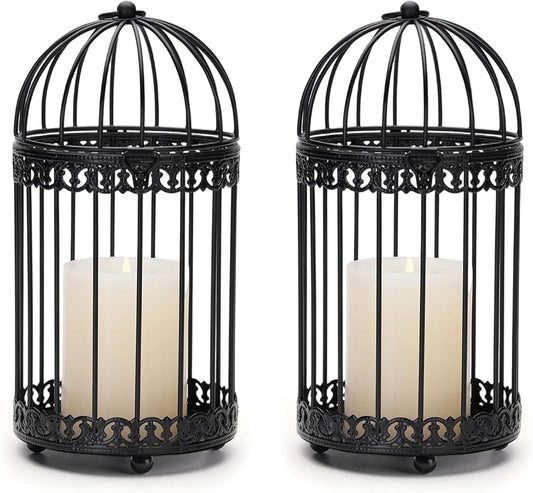 NUPTIO Black Decorative Bird Cage: Birdcage Hanging Lantern for Pillar Candles - Vintage Bird Cages Candle Holders for Halloween Christmas Table Centerpiece 7.7 Inch H