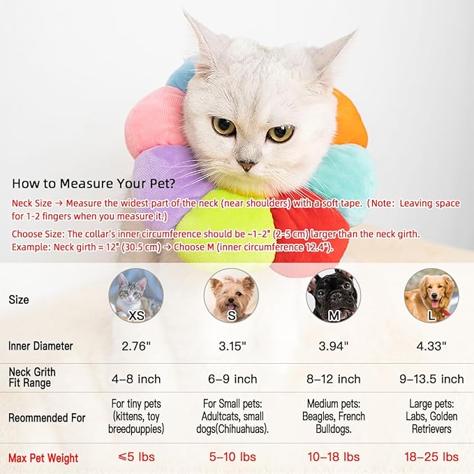KUDES Cat Small Dog Recovery Collar, Cute Neck Cone After Surgery, Adjustable Pet E Collar, Wound Healing Protective Cone Surgery Recovery Elizabethan Collars for Small Pet (S(Within 4lb), Colorful)