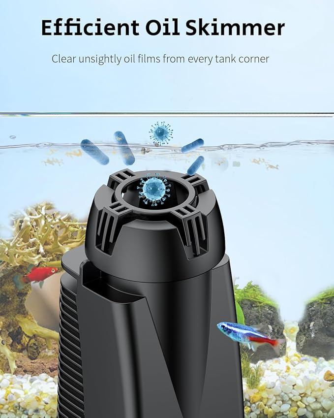 Pawfly 80 GPH 4 W Aquarium Surface Skimmer for Fish Tanks up to 92 Gallons, Aquarium Oil Film Processor, Fish Tank Filter with Bio Sponge & Suction Cups, Fish Tank Oil Skimmer, Oil Film Remover