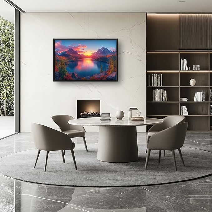 Large Lake Mountain Landscape Wall Art for Living Room, Nature Sunrise Canvas Oversized Wall Decor, River Forest Scenery Framed Pictures Painting Print Artwork for Bedroom Office 36"L x 24"W