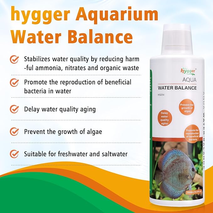 hygger Aqua Water Balance for Freshwater Saltwater, Aquarium Fish Tank Plant Coral Stabilizes Water Quality with Essential Vitamins Amino Acids Electrolyte Water Conditioner, 300 ML
