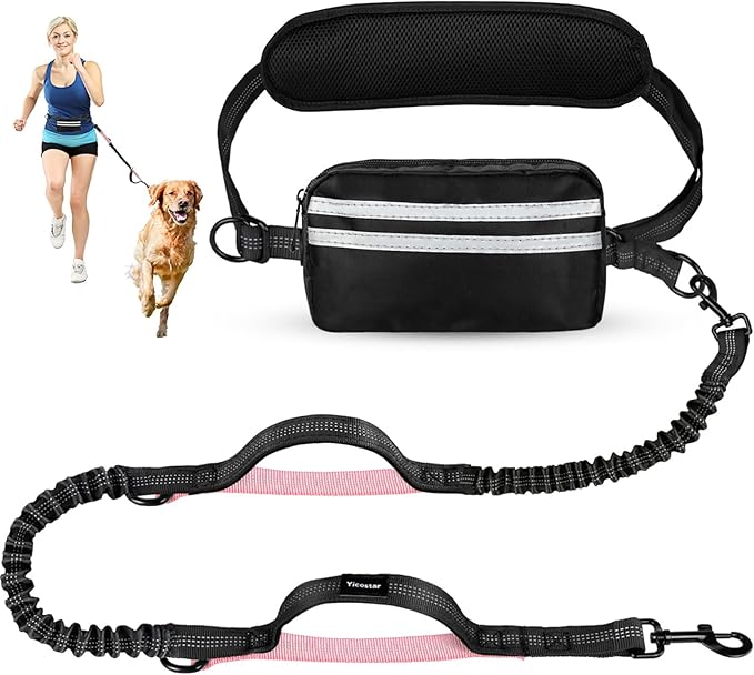 Hands Free Dog Leash, Waist Leash for Dog Walking, Hiking and Running,Adjustable Belt with Double Handle, Dog Leash for Large Dogs and Medium Dogs, Dog Walking Accessories,Tangle Free,No Pull