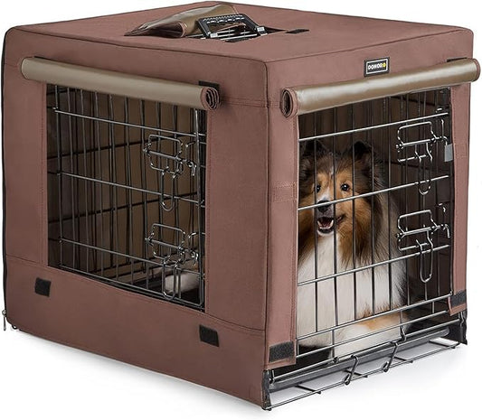 DONORO Dog Crates for Small Medium Size Dogs Indoor Double Door Dog Kennels & Houses for Puppy and Cats, Collapsible Metal Contour Dog Cages (Brown, 30.0" L x 19.0" W x 21.0" H)