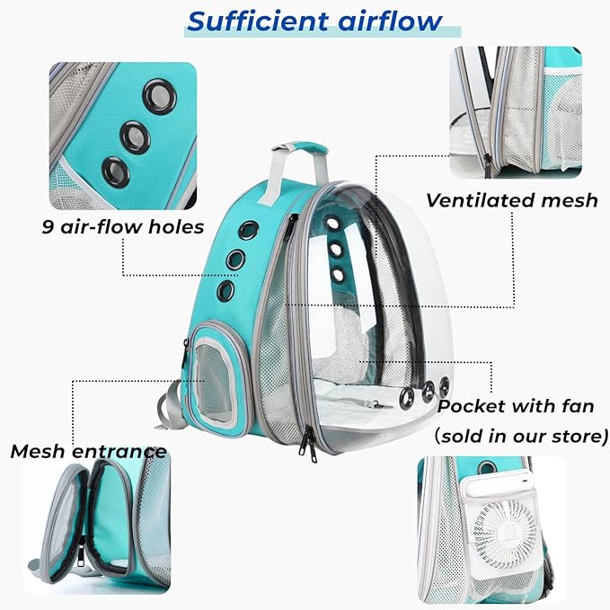 Lollimeow Cat Carrier Backpack, Bubble Expandable Backpack Carrier, Pets and Small Dogs,Airline-Approved, Designed for Travel, Hiking, Walking & Outdoor Use (Front Expandable-Green)