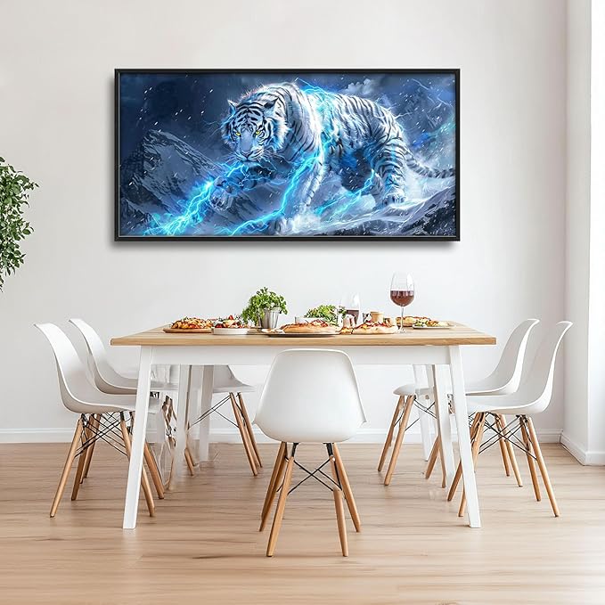 Quorin White Tiger Large Wall Art Wild Animal Pictures Lightning Tiger Wall Decor Snowy Mountain Canvas Print Painting Artwork for Bathroom Living Room Bedroom 60L x 30W