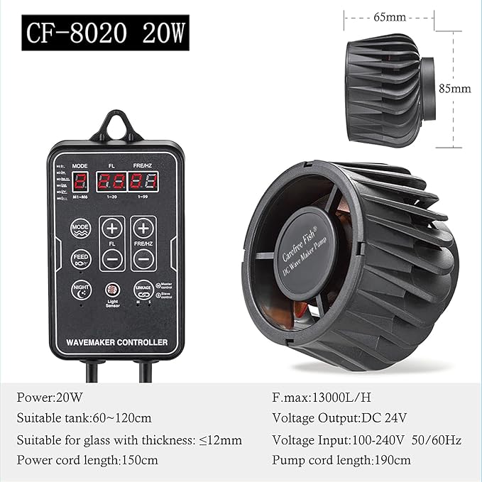 Carefree Fish Magnetic Aquarium Wave Maker Quiet and Powerful DC 24V Powerhead with Digital Led Display Controller Submersible Water Inverter Circulation Pump for Freshwater and Saltwater