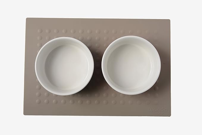 Waggo Dipper Ceramic Dog Bowl for Small and Large Breeds - Heavyweight and Durable Pet Food and Water Dish Crock, Dishwasher Safe, Modern (Vintage Grey, Small)