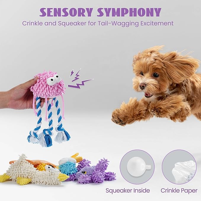 Nocciola Small Medium Large Dog Toys, Cute Soft Squeaky Crinkle Plush Stuffed Durable Pet Teething Animal Chew Toys for Small to Large Breed, Cognitive Stimuting Boredom Puppy Busy Birthdays Gifts