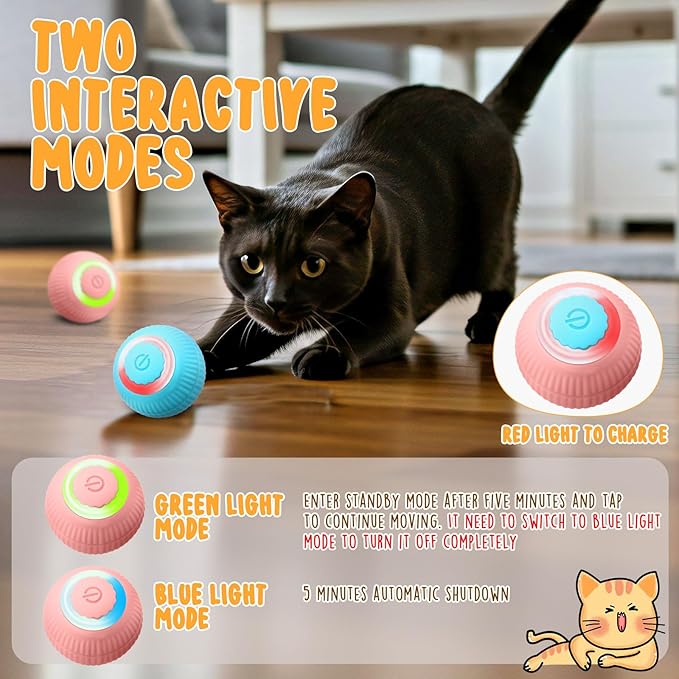 6 Pack Interactive Cat Ball Toy for Indoor Automatic Smart Rolling Ball with LED Light 2 Modes Electric Self Rolling Toy for Large and Small Puppy Kitten