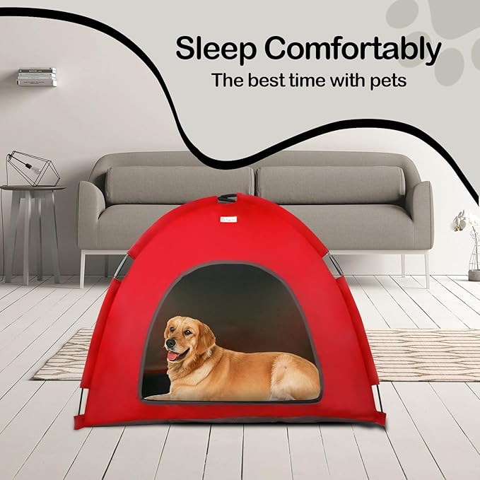 Red, Large Cat & Dog Waterproof Tent House - Washable Indoor/Outdoor Bed, Cave Nest for Small Pets