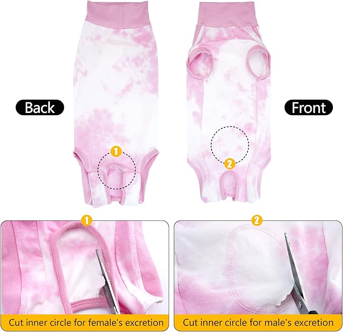 Recovery Suit for Dogs Male/Femalesurgery Tie Dye Dog Shedding Suitwound After Surgery Wear, Prevent Licking Wounds, E-Collar & Cone Alternatives M Pink2