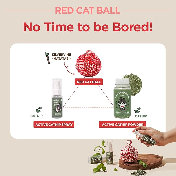 JAYU PET Red Cat Ball [W/O Bell Version] - Handmade Silvervine Cat Toy with Catnip, Interactive Matatabi Ball for Indoor Cats & Kittens, Feline Play Toy & Gift (2.7 inch)