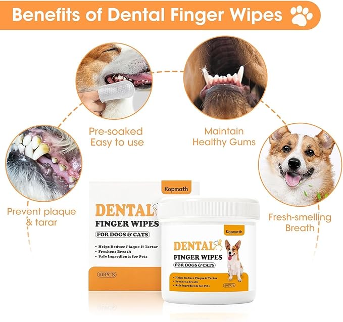 Finger Brushes for Dental Care of Pets, Teeth Cleaning Finger Wipes, Dog Dental Wipes, Reduce Plaque & Tartar, Freshen Breath, Safe & Natural Pet Dental Wipes for Dogs Teeth