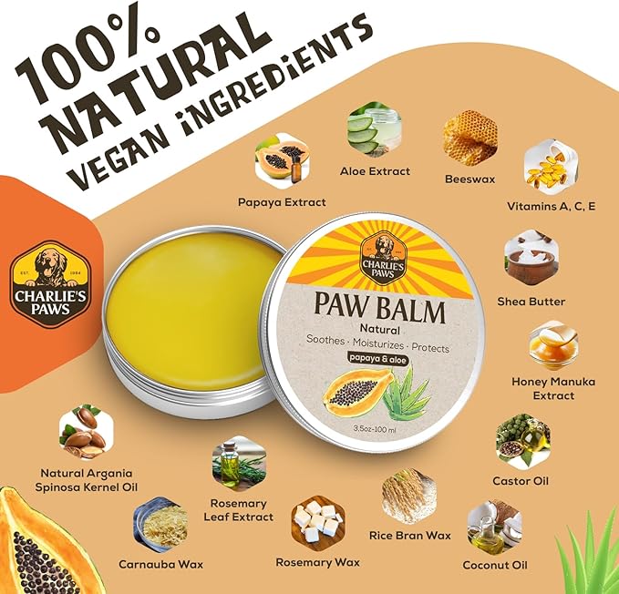 CHARLIE'S PAWS Paw Balm for Dog and Cat Paw Pad Balm Dog Nose Balm Cat Butter Paw Moisturizer Protect Dry Cracked Paw Foot Paw Elbows with 100% Natural Oil 3.5 Oz (Aloe & Vanilla)