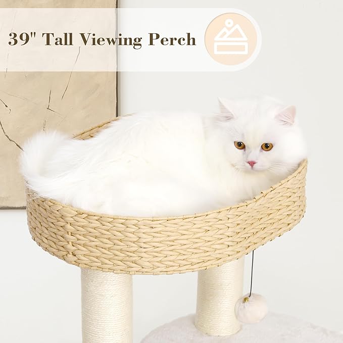 KAMABOKO Modern Cat Tree, 39" Tall Cat Trees for Kittens Climb Play & Rest, Cat-Tree for Indoor Cats w/Natural Sisal Scratching Posts, Hand-Woven Condo & Top Perch