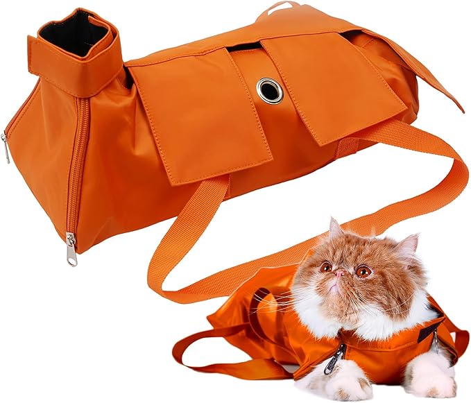 Kukaster Pet Cat’s Restraint Bag for Claw Care Nail Trimming Anti-Scratching Grooming Bag for Cats Medical Examination(Orange-m)