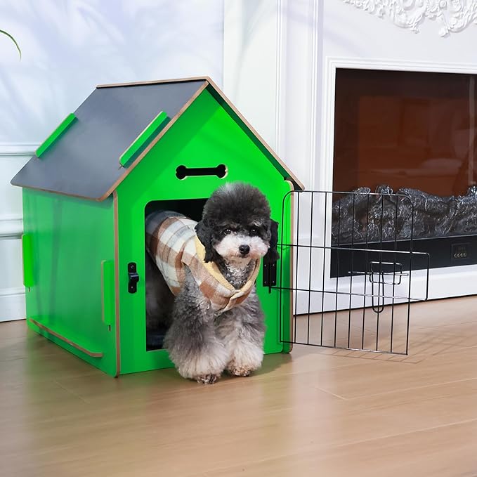 Dog House Indoor for Small Dogs or Cats, Cozy Wooden Design, Small Indoor Bed House, with Air Vents and Elevated Floor Warm Dog Cave (Green)