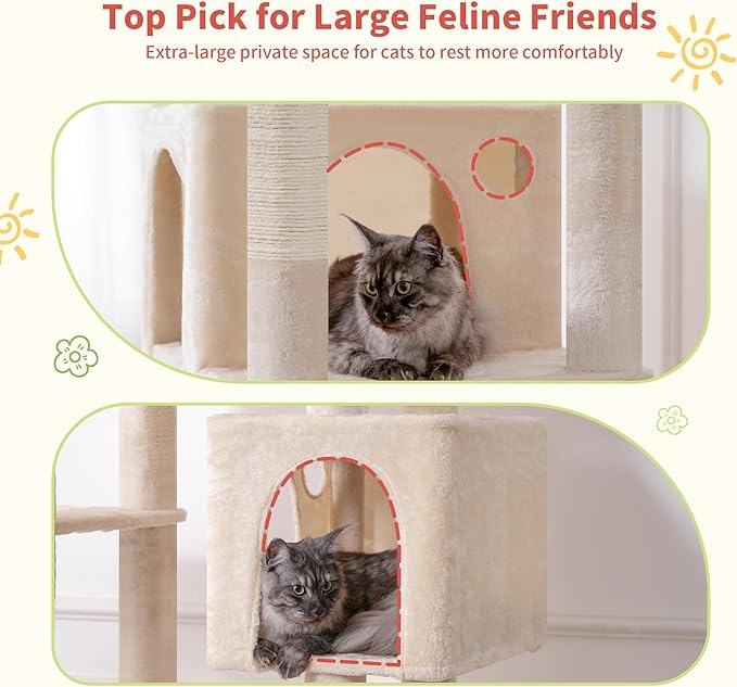 Hey-brother Tall Cat Tree Tower, Heavy Duty Scratching Posts with Large Platforms, Cozy Condos, Big Hammock, Toy Balls, Multi-Level Furniture for Indoor Adult Cats, 80.7 Inches, Beige MPJ039M