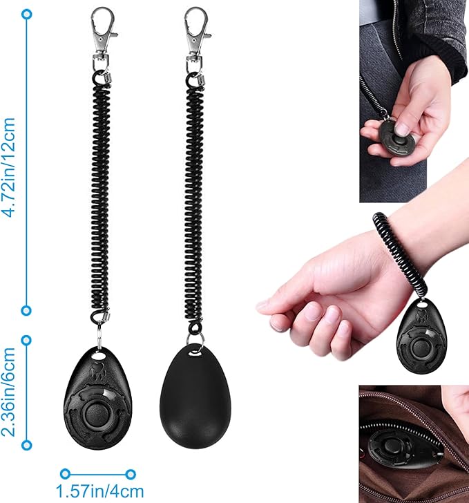 Dog Clicker for Training, 2 Pack Dog Training Clicker, Clicker Dog Training with Wrist Strap, Pet Training Clicker, Perfect for Dog Cat Puppies Behavioral Training (Black and Water Lake Blue)