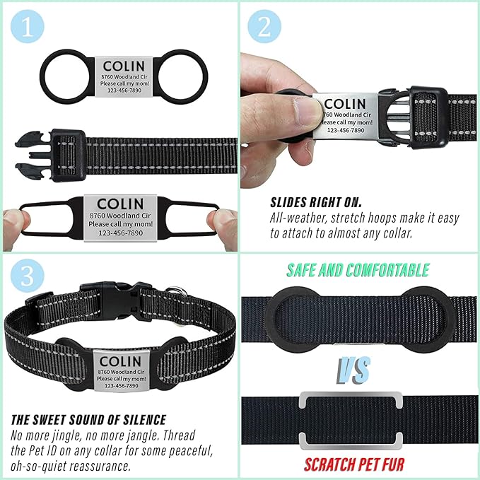 Personalized Dog & Cat ID Tags - Engraved Dog Name Tags - Slide On, Silent & Customized for Small, Medium & Large Pets