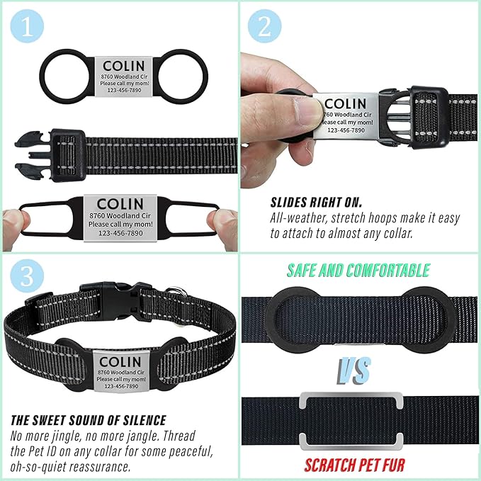 Personalized Dog & Cat ID - Engraved Dog Name Tag - Silent, No Noise - Slide On Custom Collar Tags for Small, Medium & Large Pets