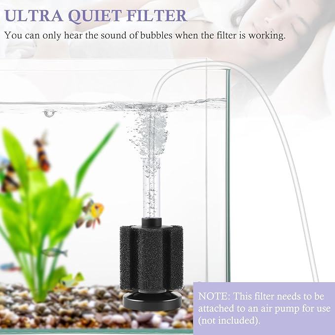 FEDOUR Aquarium Sponge Filter, Ultra Quiet Aeration Bio Sponge Filters for Breeding Fry Shrimp Betta Fish Tank, Efficient Submersible Aquarium Filter for up to 100Gallon Tank (S for up to 15gallon)
