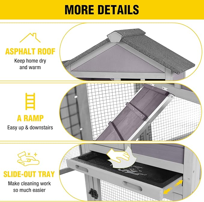 Aivituvin Rabbit Hutch Indoor Bunny Cage Outdoor with Run Chicken Coop Guinea Pig House with Waterproof Asphalt Roof,No Leakage Pull Out Tray (103.2" L x 25.2" W x 36.2" H, Grey-2 Sets)