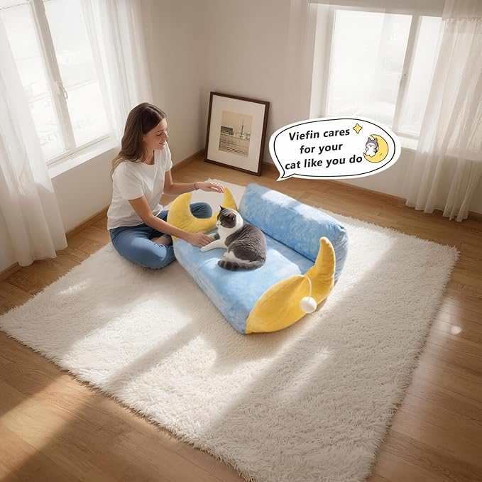 Cat Couch with Soft Pillow, Supportive Dog Couch, Cat Sofa with Removable Cover，Cute Moon Shaped, 24 Inch