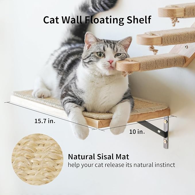 FUKUMARU Cat Wall Furniture, 3 Pack Cats Walls Shelves Set, Solid Rubber Wood Kitten Shelf for Sleeping, Playing, Climbing and Lounging