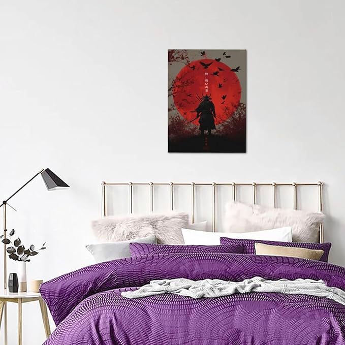 Japanese Armored Samurai Wall Art Modern Japan Warrior Canvas Wall Decor Asian Oriental Bushido Pictures Painting Print Artwork Framed Decorations Gifts for Room Bedroom Office Living Room 12"x16"