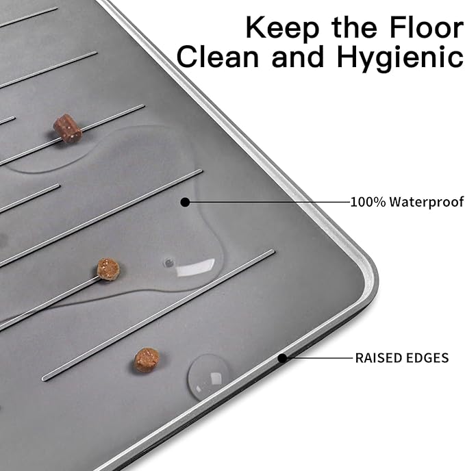 39.4"x29.5" Large Pet Food Mat, Silicone Dog Mats for Food and Water, Nonslip Pet Feeding Mats for Floors,Dog Cat Bowl Mat with Raised Edges, Lake Blue