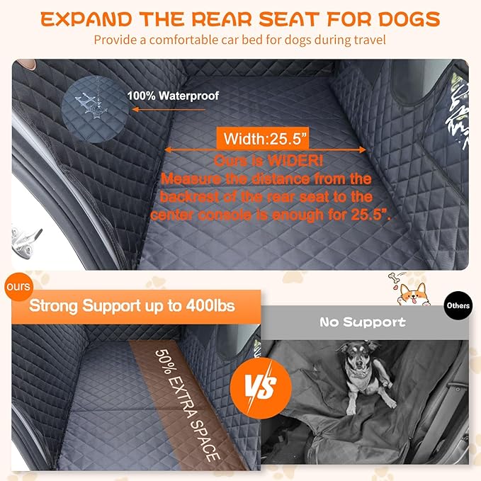 Paw Jamboree Dog Car Seat Cover for Back Seat Extender Pet Cover for Dogs Hammock for Hard Bottom Car Backseat Cover for Dogs in Car