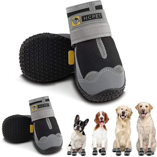 Hcpet Dog Shoes for Large Dogs, Waterproof Dog Booties for Small Medium Dogs, Anti-Slip Dog Boots & Paw Protectors for Hot Pavement Winter Snow Hiking with Reflective Straps Black Size 7