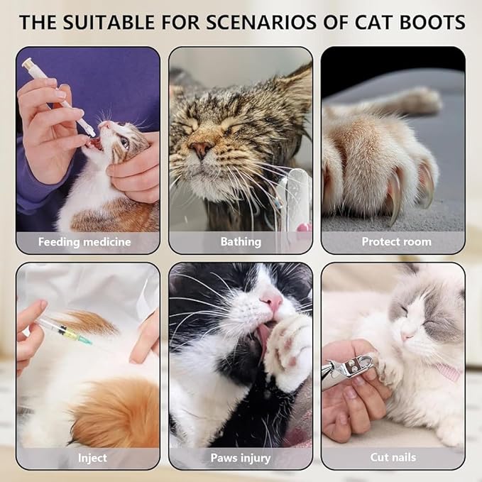 8 Pack Cat Mittens to Prevent Scratching, Adjustable Breathable Mesh Cat Booties & Claw Covers - Anti Scratch Gloves for Bathing, Nail Trimming - 4 Black & 4 Grey, Paw Inner Diameter up to 1.57 Inches